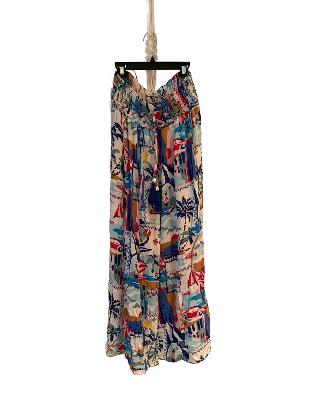True Destinations Coastal Wide Leg Palazzo Pants Medium Postcard Print Smocked - Picture 3 of 12